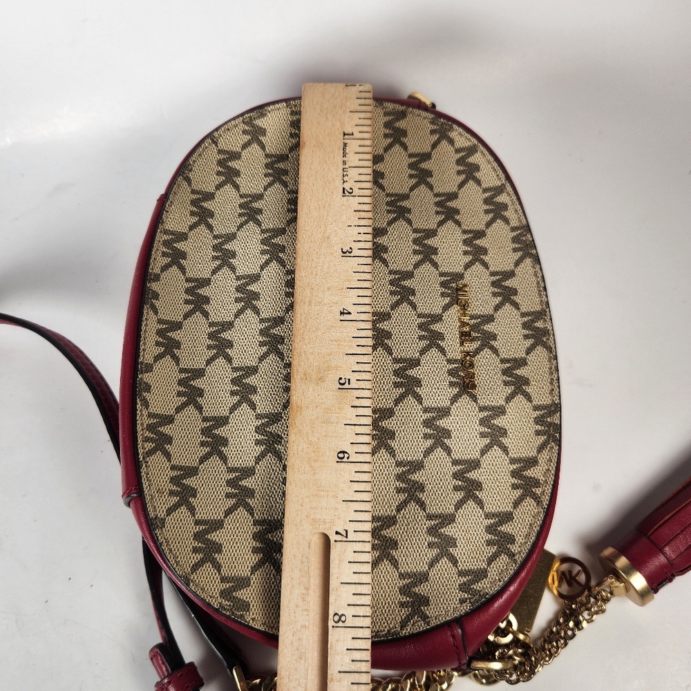 MICHAEL KORS Ginny Crossbody Bag Red Gold Chain Leather Signature Charm - Picture 8 of 14